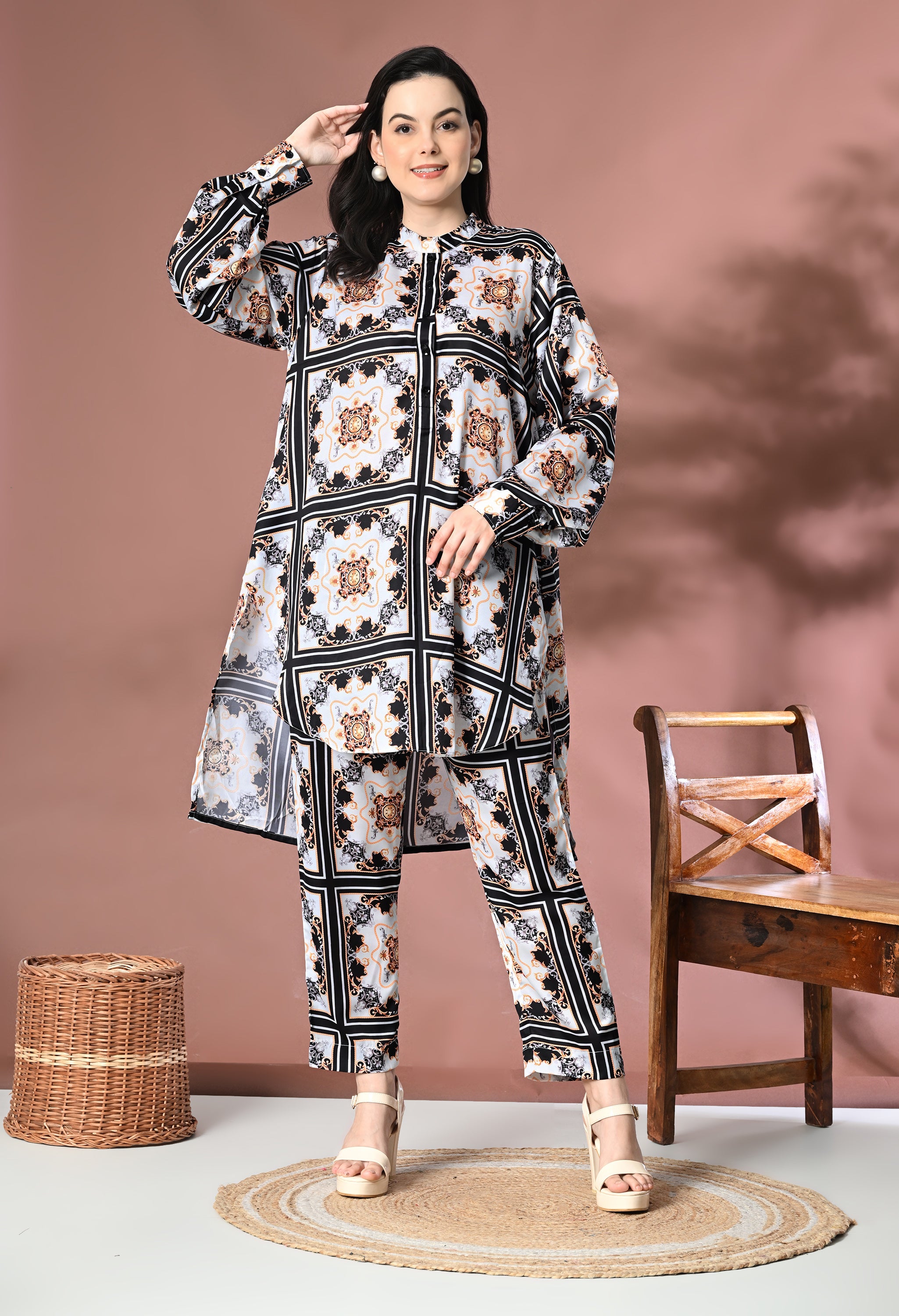 Printed Satin Silk Co-Ord Set