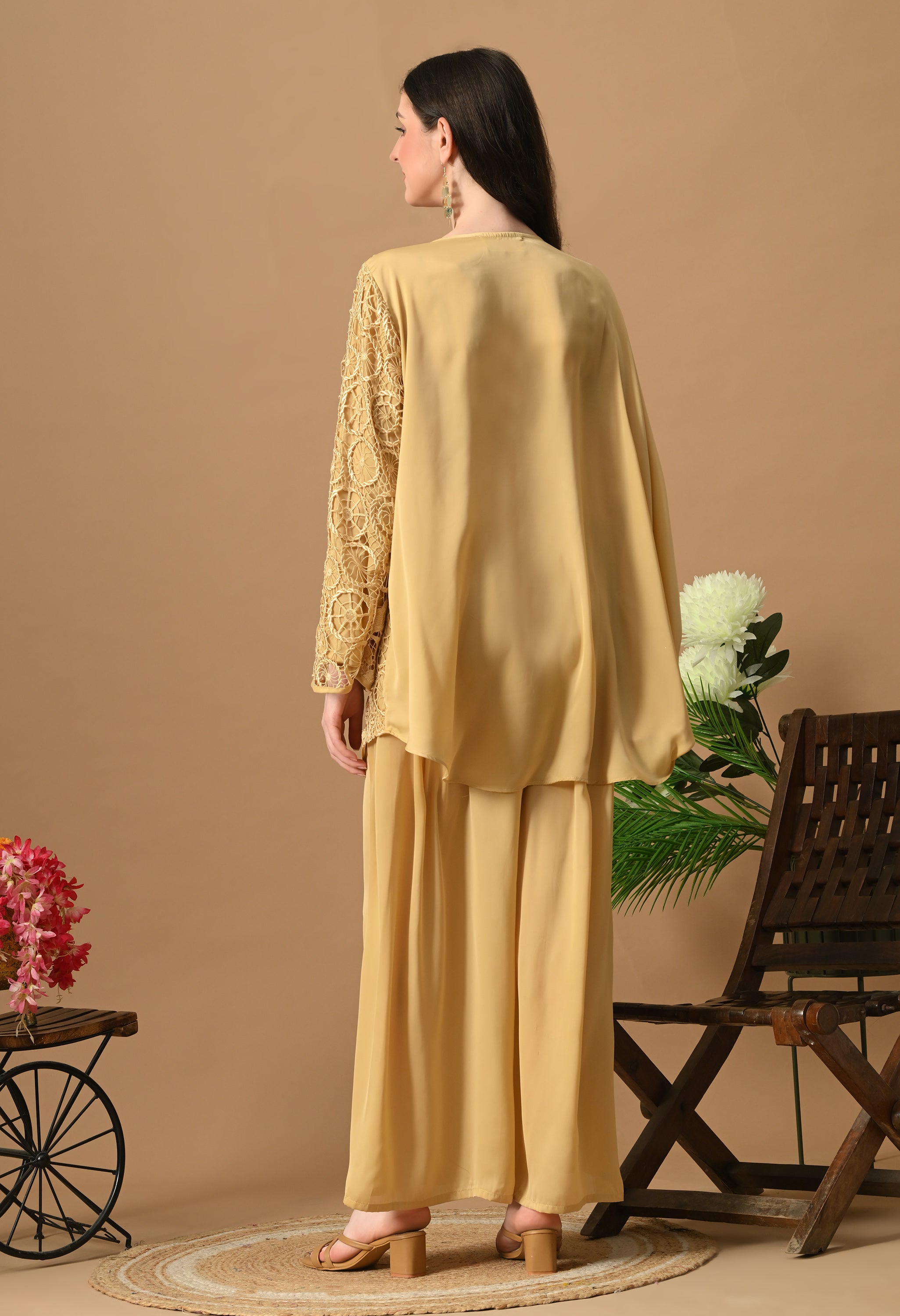 Lace Work Co-Ord Set (Beige)