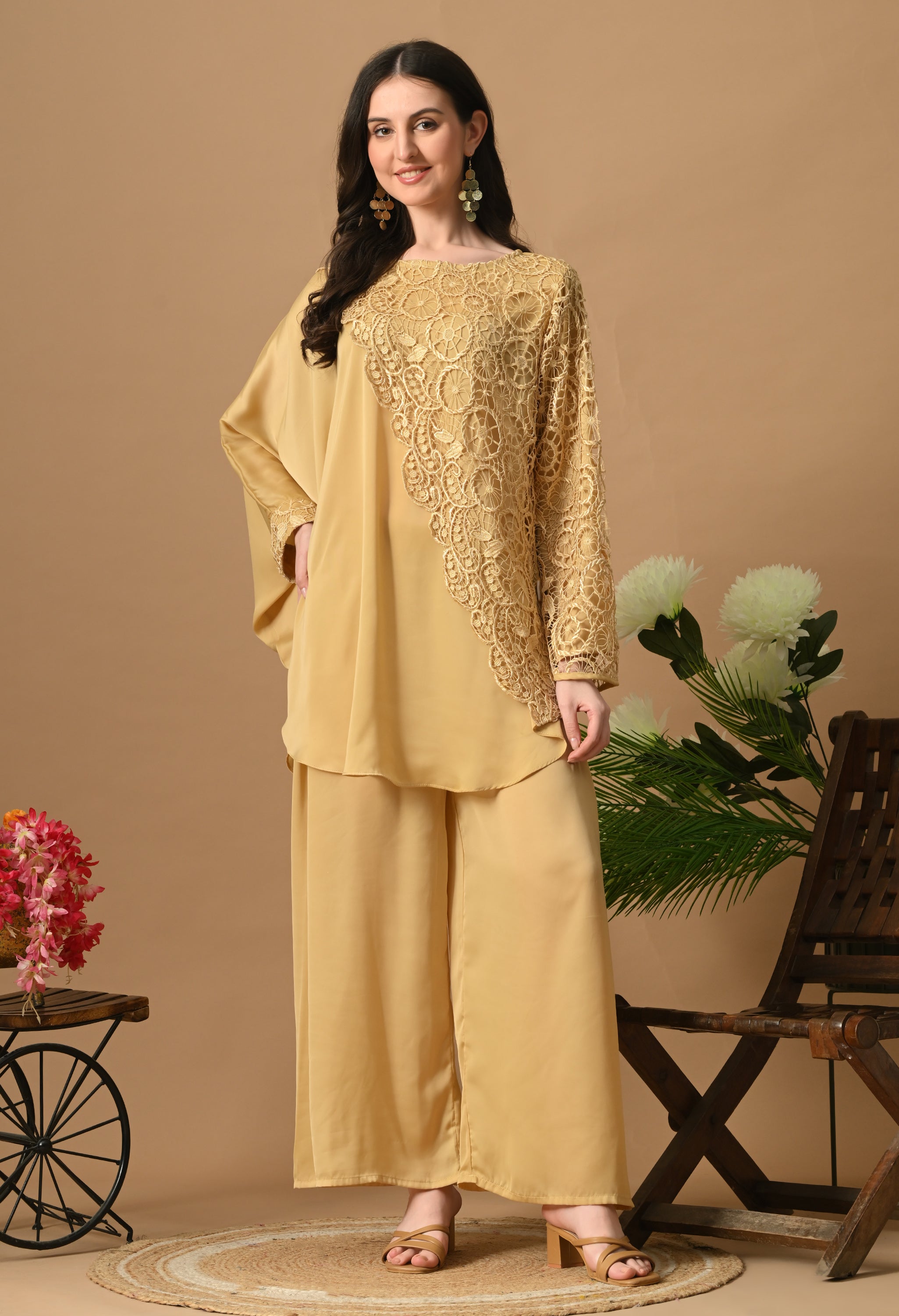 Lace Work Co-Ord Set (Beige)