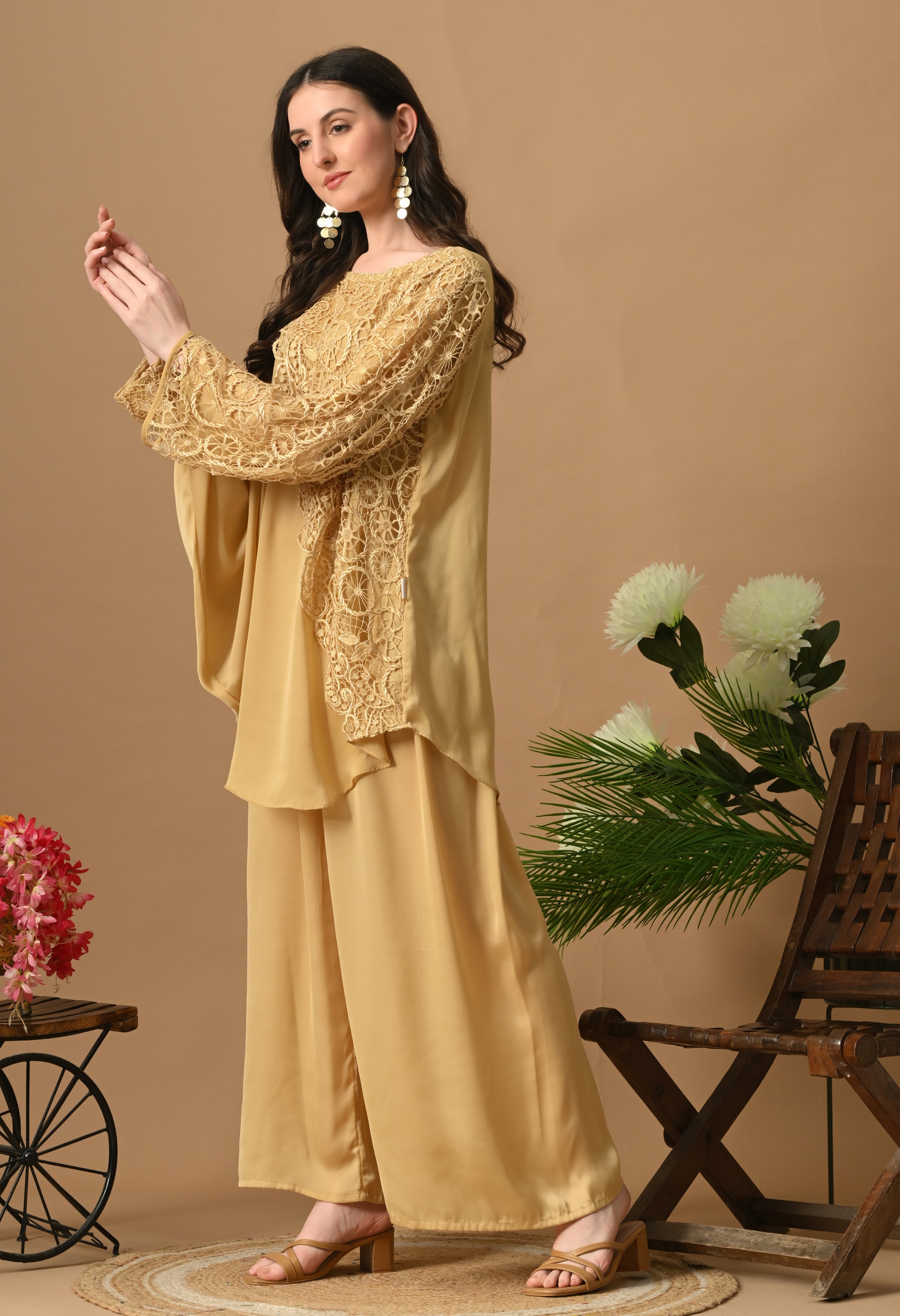 Lace Work Co-Ord Set (Beige)