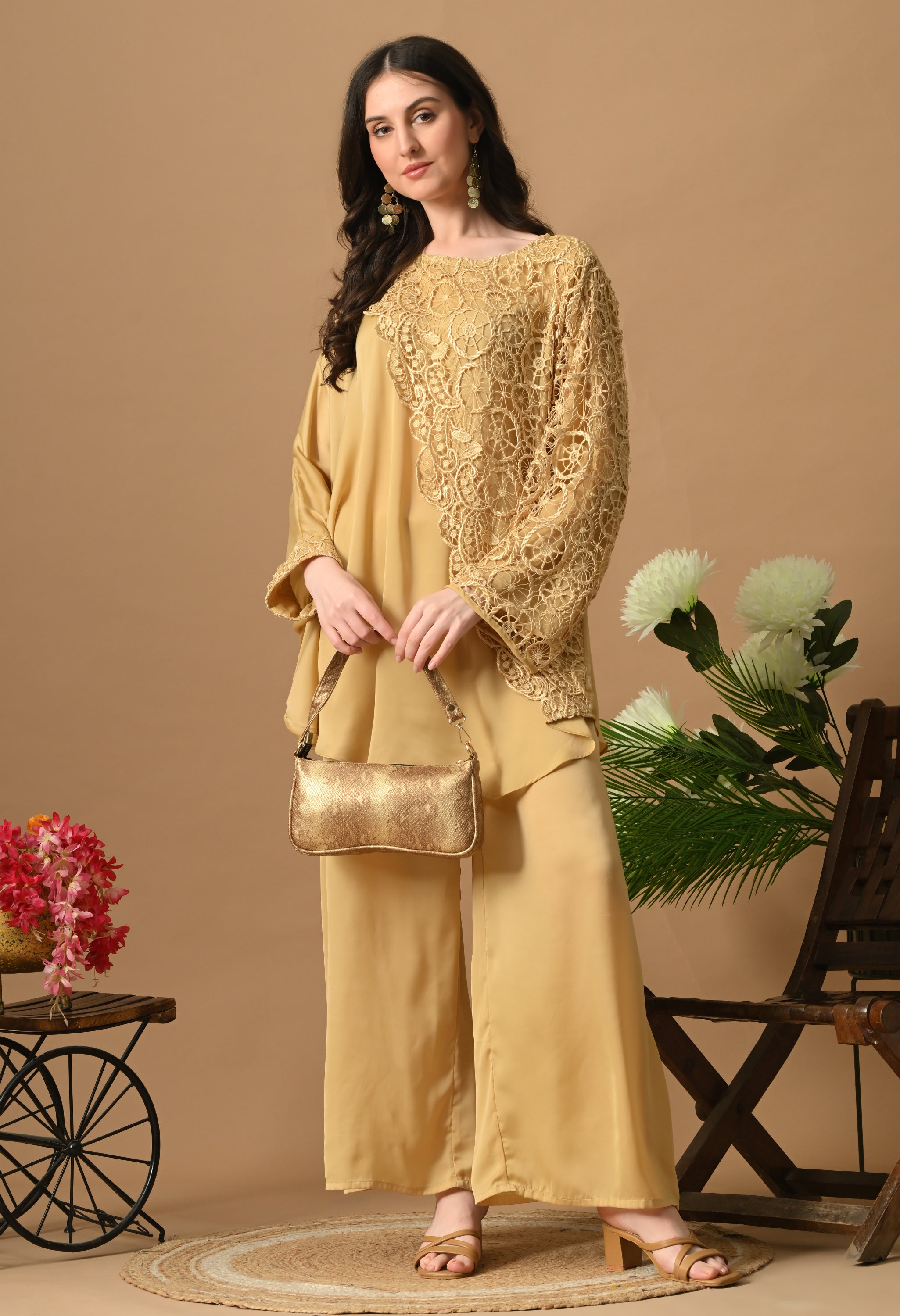 Lace Work Co-Ord Set (Beige)