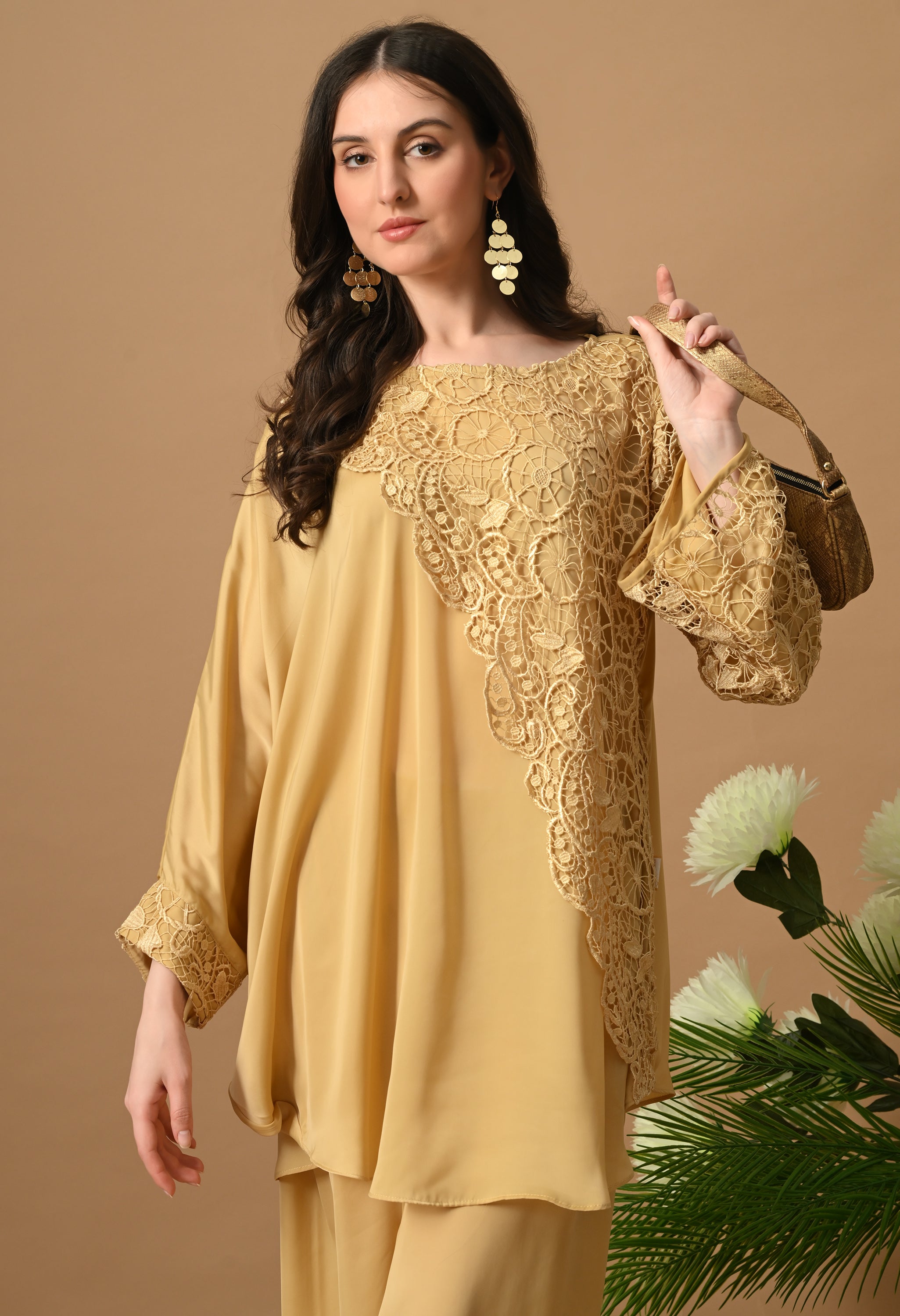 Lace Work Co-Ord Set (Beige)