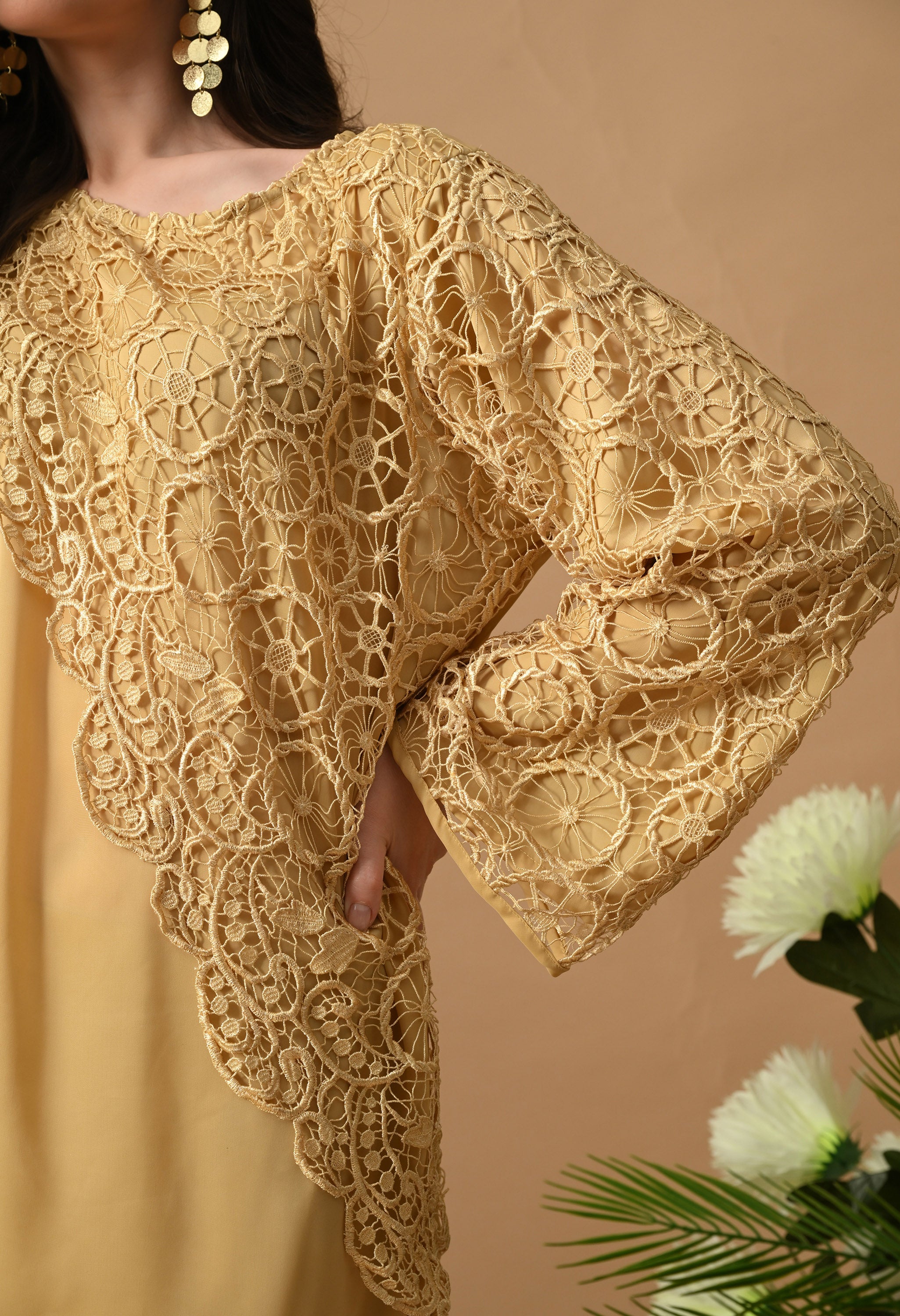 Lace Work Co-Ord Set (Beige)